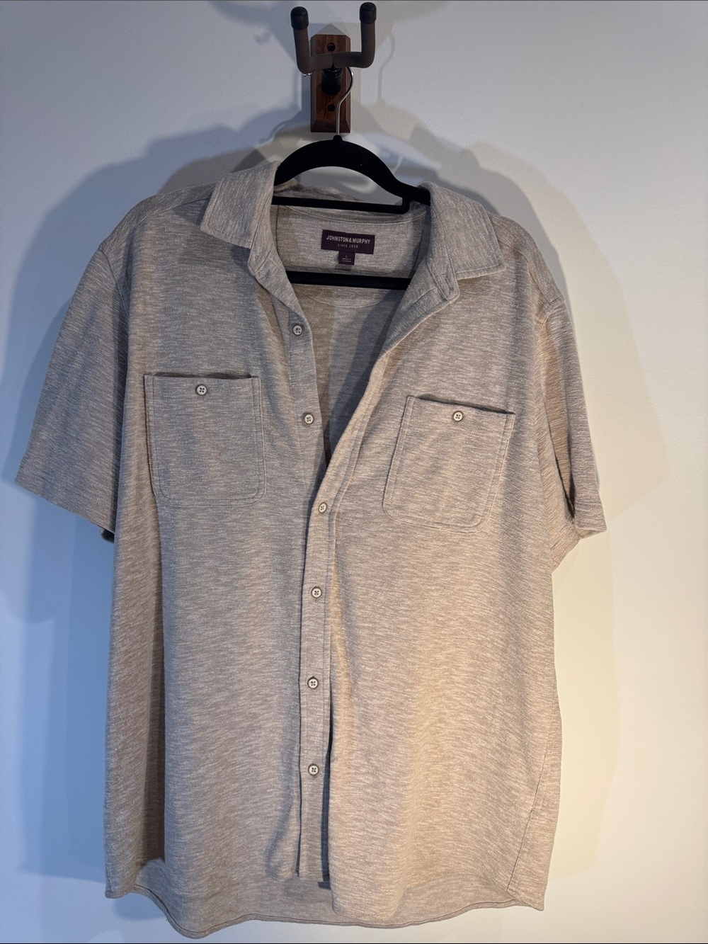 Johnston & Murphy Light Gray Short-Sleeve Button-Down Shirt